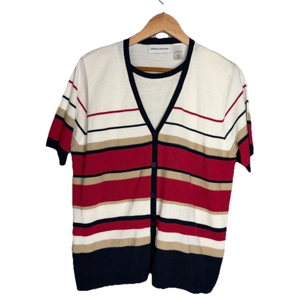 Alfred Dunner Women Two-Fer Attached Top Cardigan/Tank Size Large Short Sleeve